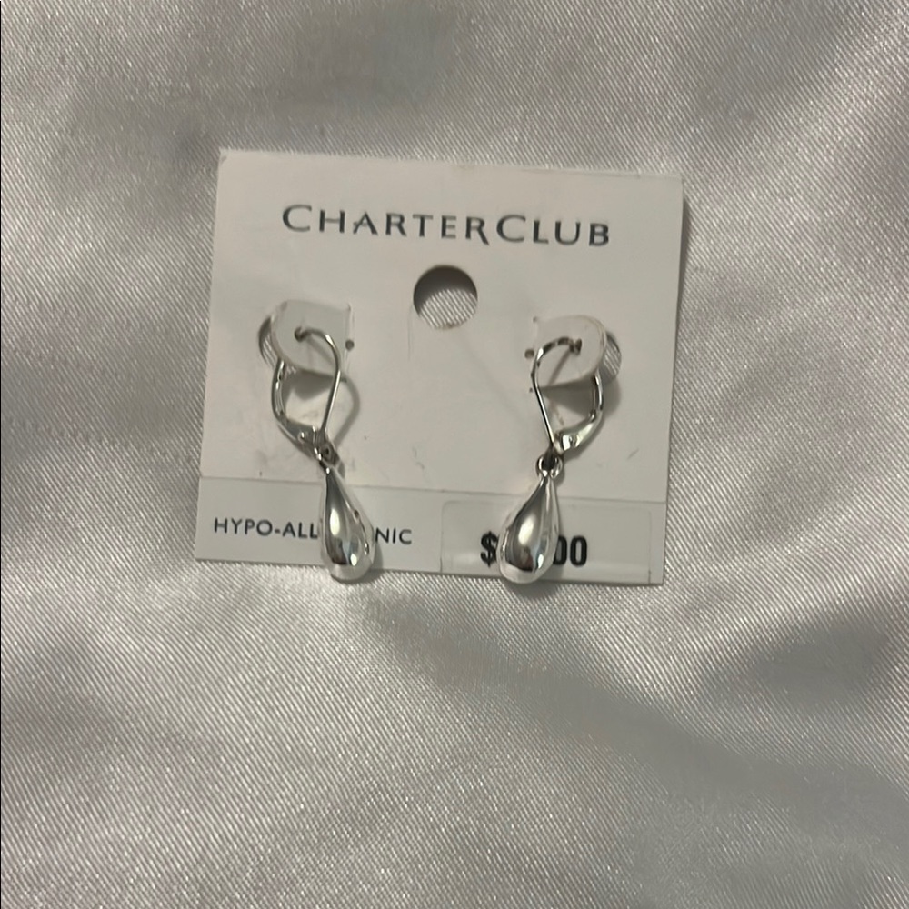 Charter Club Shiny Silver Teardrop Earrings